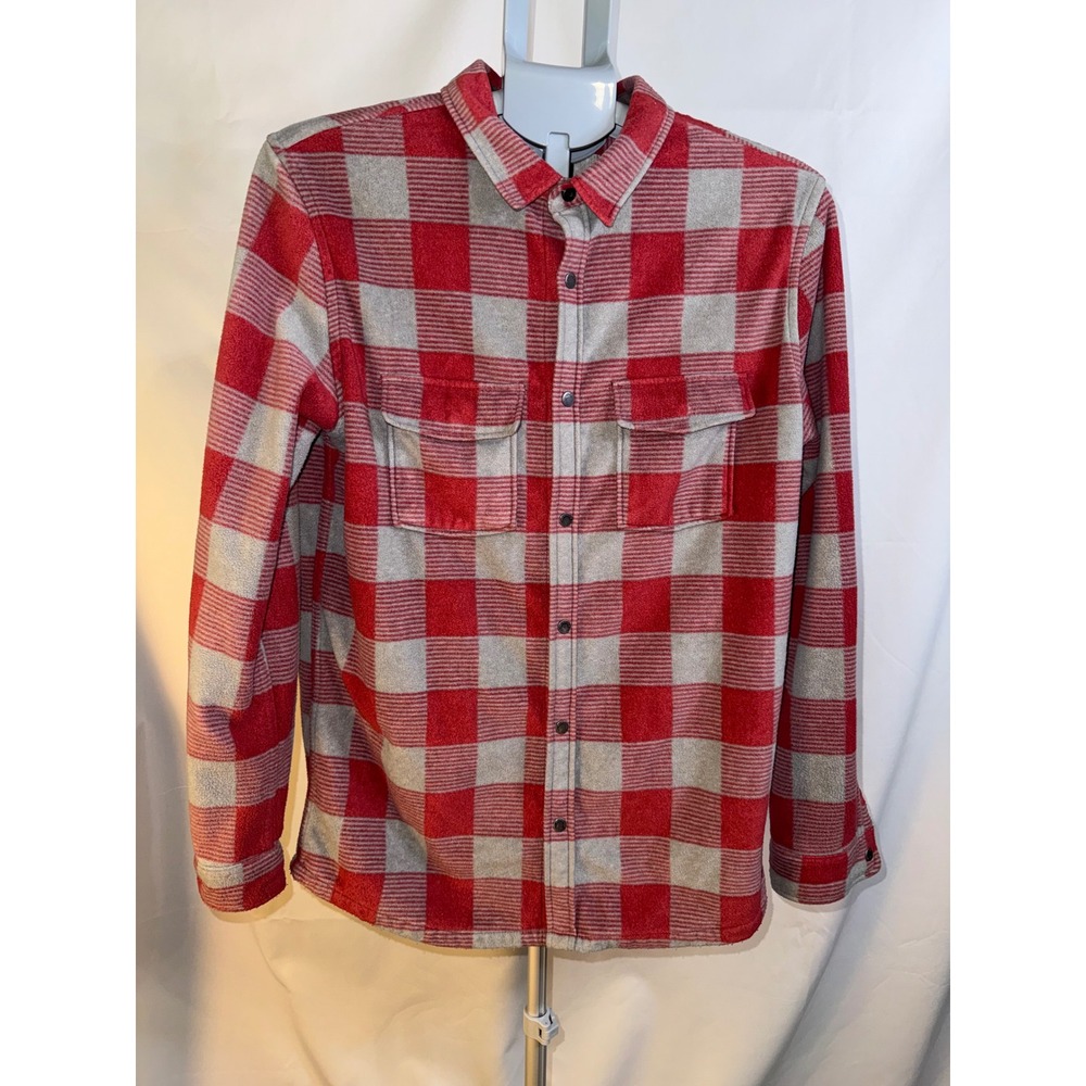Quiksilver Mens Red Grey Buffalo Plaid Fleece Button Down Shirt Small Regular